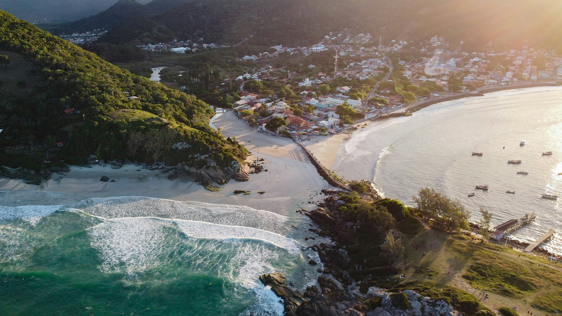 Aerial view of Ilha das Campanhas, Armação, Florianópolis SC